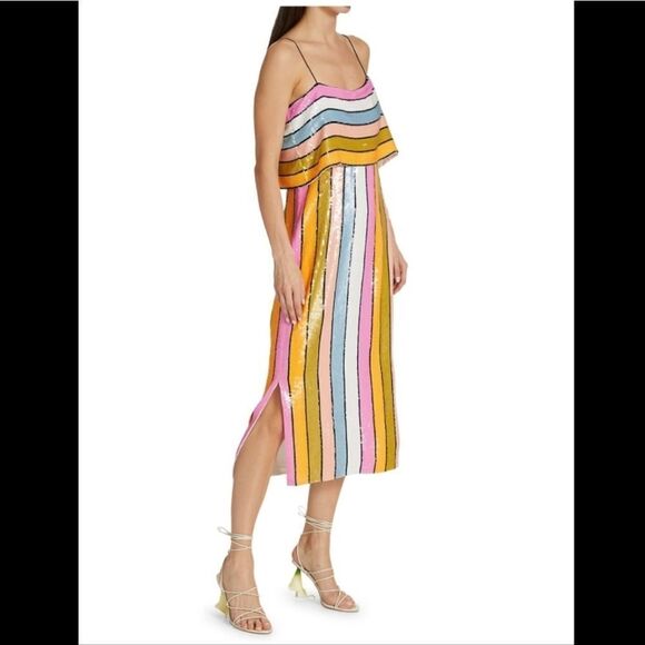 Veronica Beard Ivanna Striped Sequin Midi-Dress - Picture 4 of 7